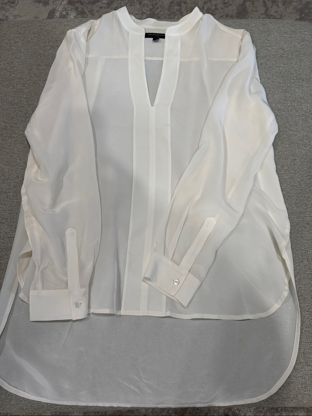 Cream Women’s Sheer V-Neck Button Cuff Shirt